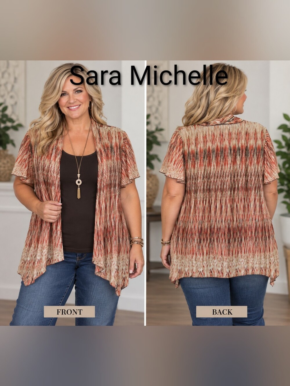 NWT Sara Michelle Abstract Tunic in Red & Brown Size 2X